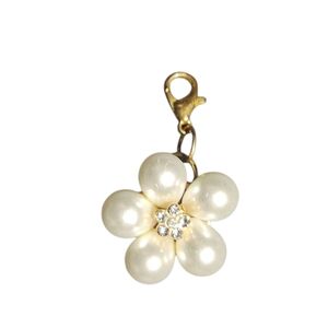 Pearl Flower Charm Pendant with Crystal Center - Gold Tone